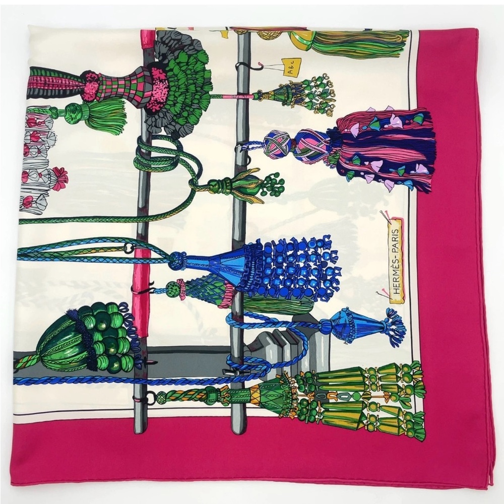 Auth Hermes Carré 90 Pasementerie Purple x Multicolor Silk Scarf W/Box - Picture 10 of 17